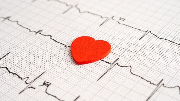 EKG Messung, darauf ein Herzsymbol