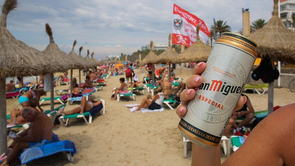 Bierdose am Strand Platja de Palma.