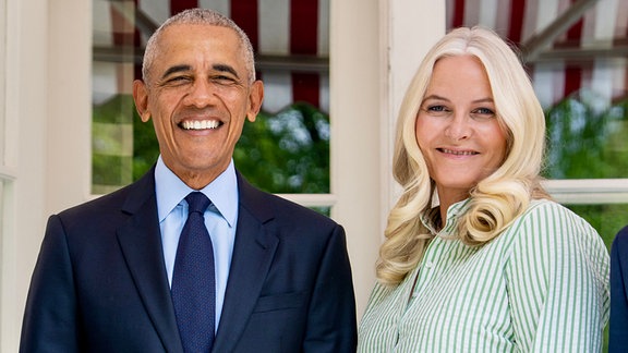 Harald und Mette-Marit beim Treffen zum Mittagessen mit Barack Obama in Oslo
