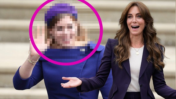 Prinzessin Beatrice (verpixelt) und Prinzessin Kate (Collage)