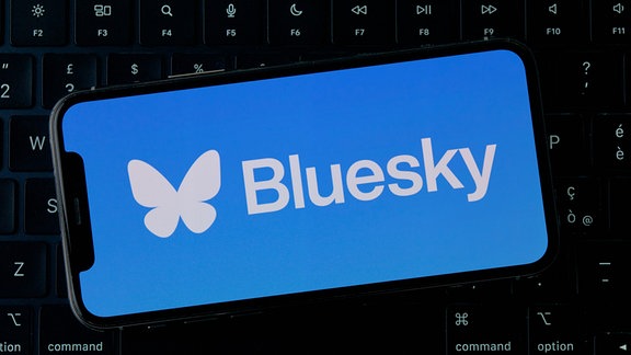 Bluesky Logo auf einem Smartphone