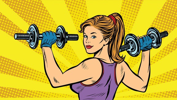 Eine gezeichnete Bodybuilderin.