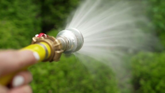 Wasserschlauch aus dem Wasser sprüht
