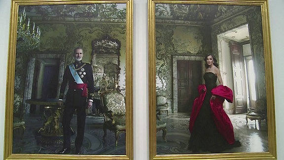 Fotoportraits im Stil von Ölgemälden von König Felipe und Könign Letizia von Spanien