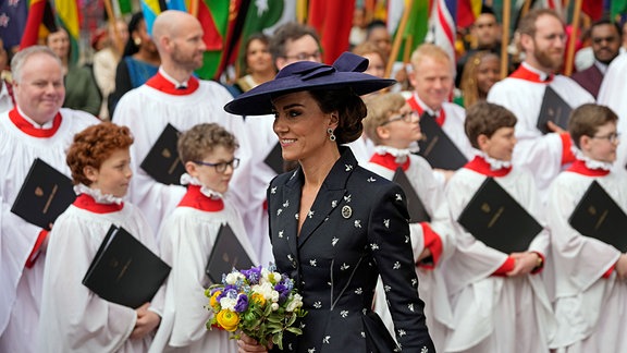 Die britische Prinzessin Kate von Wales verlässt die Westminster Abbey nach dem jährlichen Commonwealth Day-Gottesdienst in London. (2023)