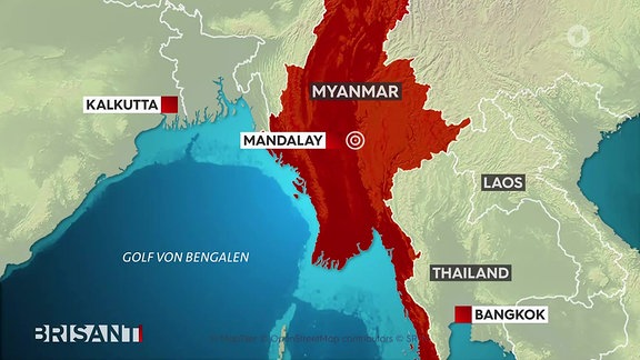 Weltkarte zeigt Gebiet des Erdbebens in Thailand und Myanmar