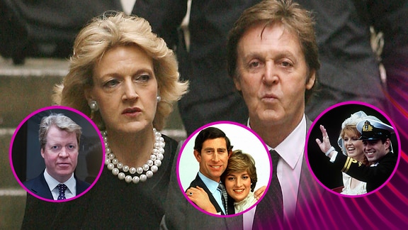 Sir Paul McCartney und Fiona Shackleton, Earl Charles Spencer, Prince Andrew and his bride, Sarah, Prince Charles and Princess Diana of Wales, Oct. 8, 1981