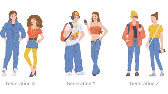 Grafik zeigt junge Menschen verschiedener Generationen