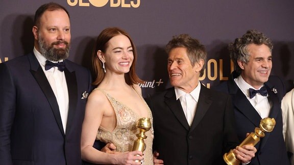 Yorgos Lanthimos, Emma Stone, Willem Dafoe, Mark Ruffalo, und Ramy Youssef