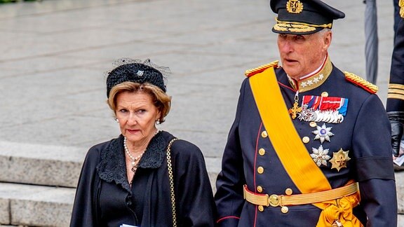 King Harald and Queen Sonja of Norway at Funeral of Grand Duke Jean at the Cathedral in Luxembour
