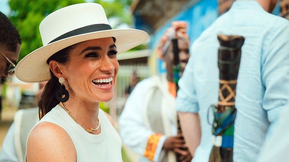 Meghan, Herzogin von Sussex während ihres offiziellen Besuchs in San Basilio de Palenque, Kolumbien, 17. August 2024.