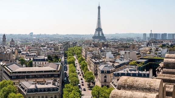 Panoramablick vom Triumphbogen nach Süden zum Eiffelturm.