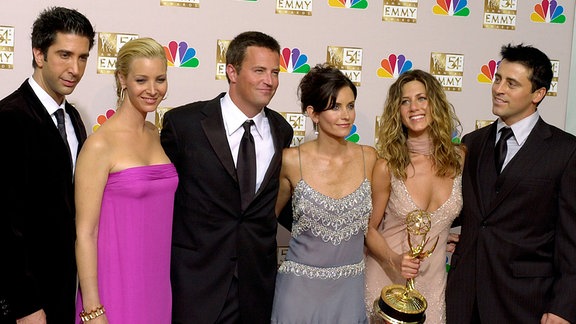 Die Stars von „Friends“ (von links): David Schwimmer, Lisa Kudrow, Matthew Perry, Courteney Cox Arquette, Jennifer Aniston und Matt LeBlanc, 2002.