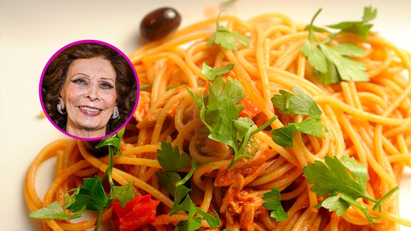 Collage: Sophia Loren und Spaghetti