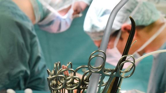 Im Transplantationszentrum am Universitätsklinikum wird eine von einem gesunden Spender vor wenigen Minuten entnommene Niere beim Empfänger transplantiert. 