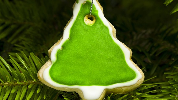 Tannenbaum-Plätzchen an einem Weihnachtsbaum