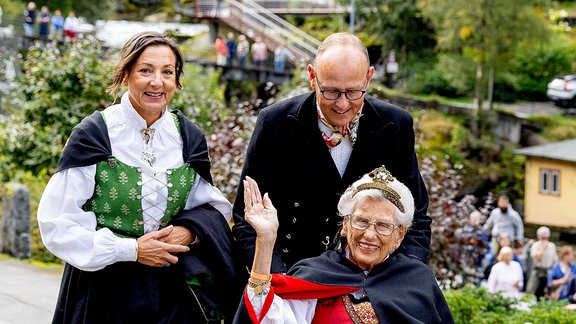 Princess Astrid, Mrs Ferner arrive for the wedding at the Union Hotel in Geiranger