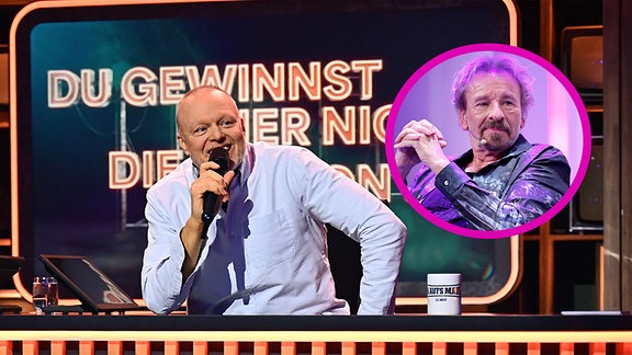 Bildcollage eines Fotos mit Entertainer Stefan Raab und Moderator Thomas Gottschalk