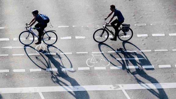Fahrradfahrerer fahren auf einem Fahrradweg