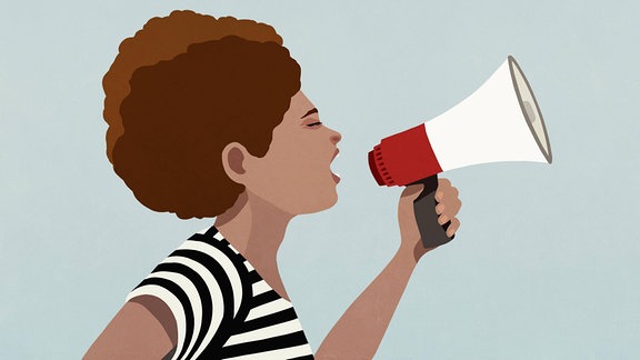 Illustration - Frau schreit in eine Megaphon