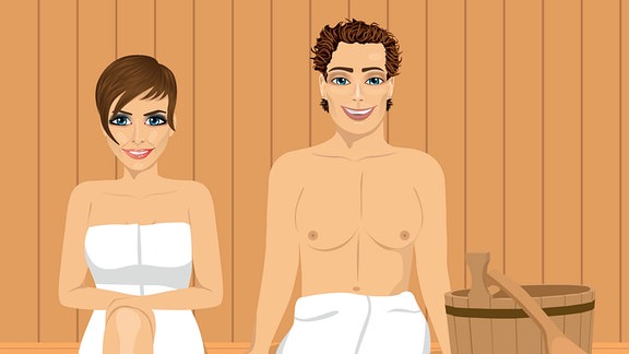 Zeichnung zweier Frauen die in einer Sauna sitzen.