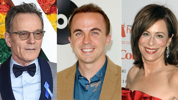 Collage zeigt Bryan Cranston, Frankie Muniz und Jane Kaczmarek 