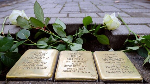 Stolpersteine für Familie Hamburger an der Wallstraße in Bautzen.