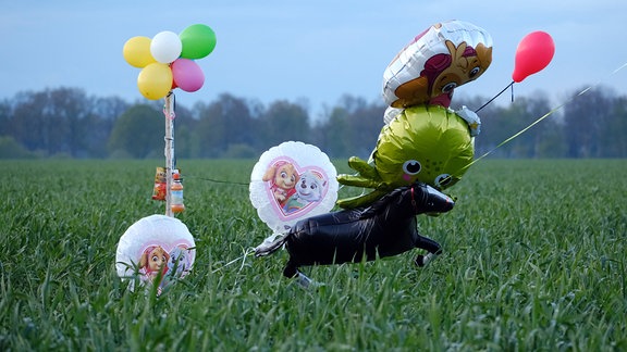 Ballons und Süßigkeiten stehen auf einem Feld bei Bremervörde.