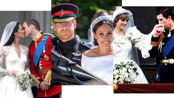 Hochzeitsbilder von William und Kate, Harry und Meghan und Diana und Charles