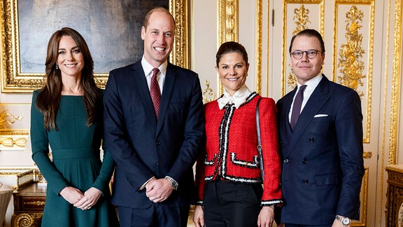 Kronprinzessin Victoria und Prinz Daniel mit Prinz William von Wales and Prinzessin Catherine von Wales