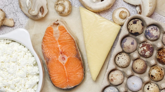 Verschiedene Vitamin-D-haltige Lebensmittel